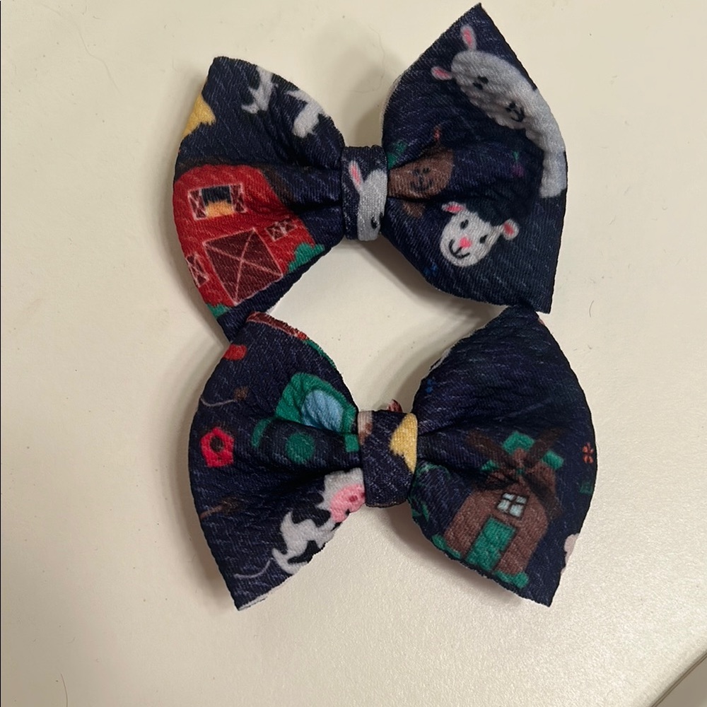 Colorful Blue Hair Bows Set with Intricate Patterns